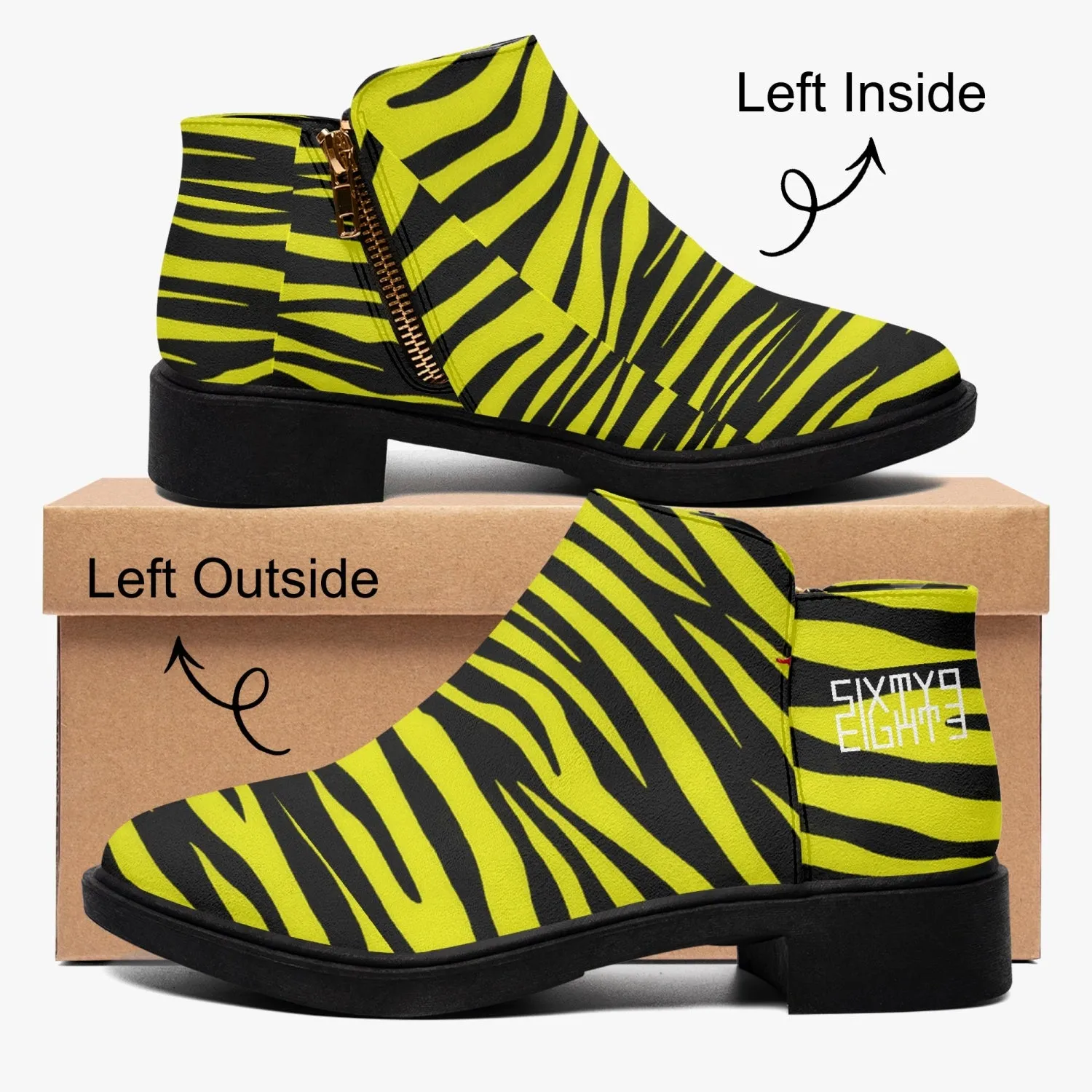 Sixty Eight 93 Logo White Zebra Black Lemonade Suede Zipper Boots