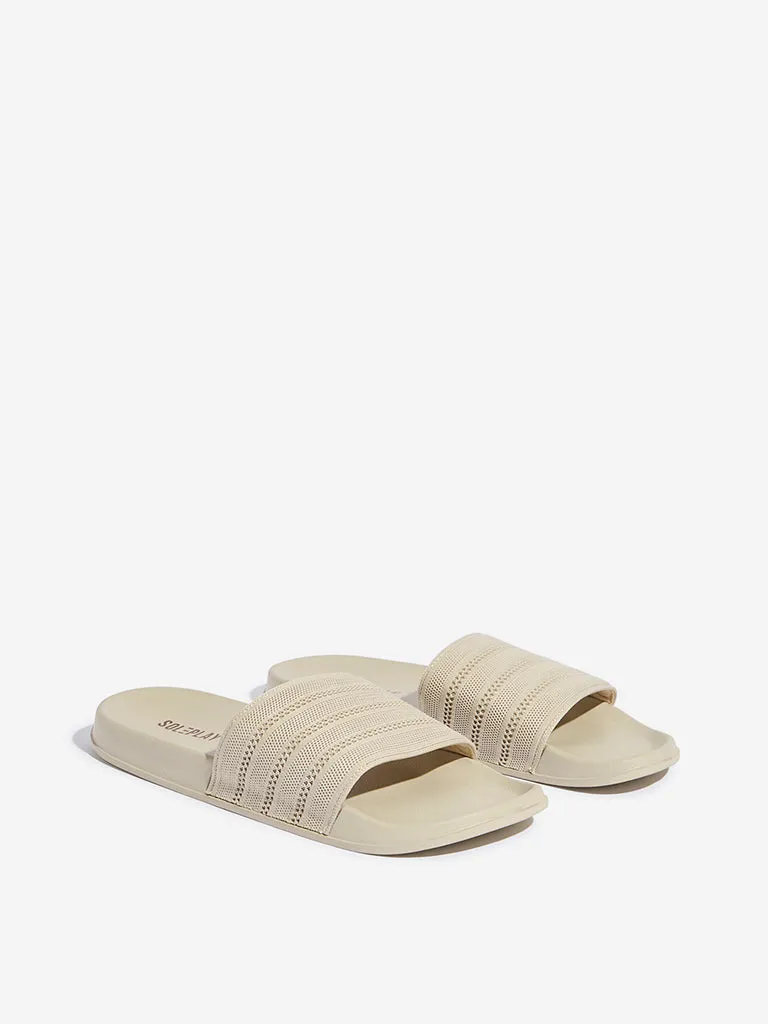 SOLEPLAY Beige Knit-Textured Slides