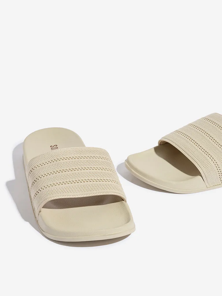 SOLEPLAY Beige Knit-Textured Slides