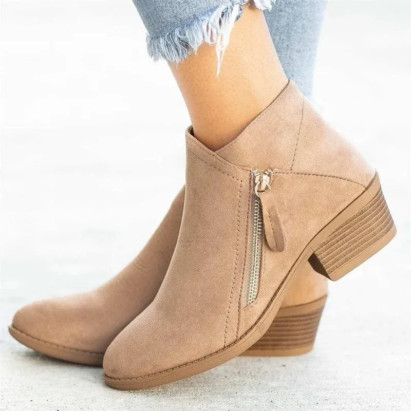 Suede Chelsea Side Zipper Heeled Ankle Boots