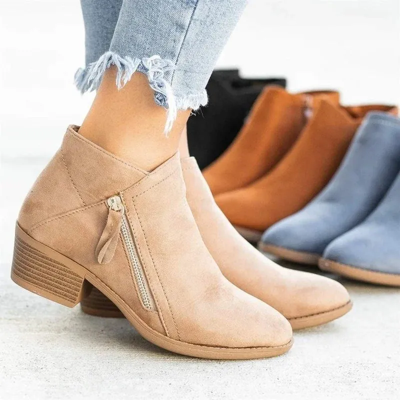 Suede Chelsea Side Zipper Heeled Ankle Boots