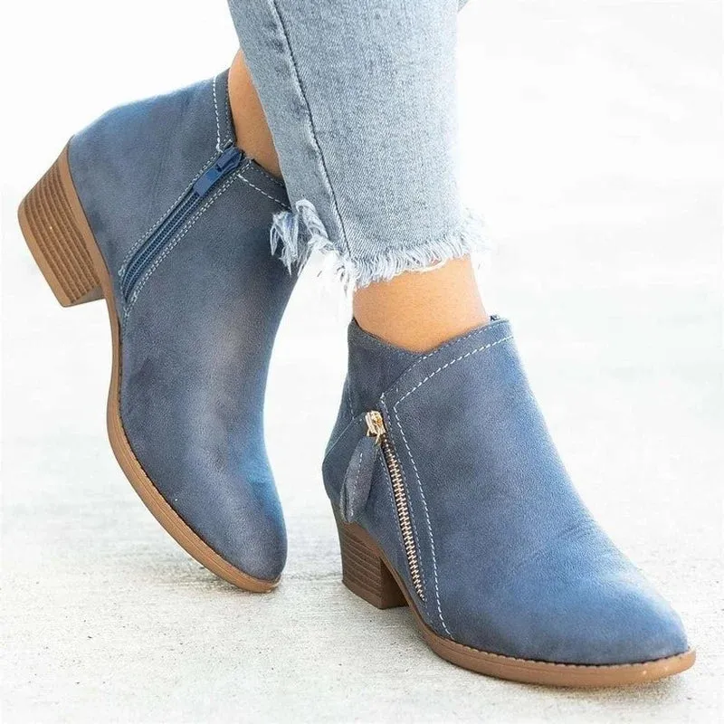 Suede Chelsea Side Zipper Heeled Ankle Boots