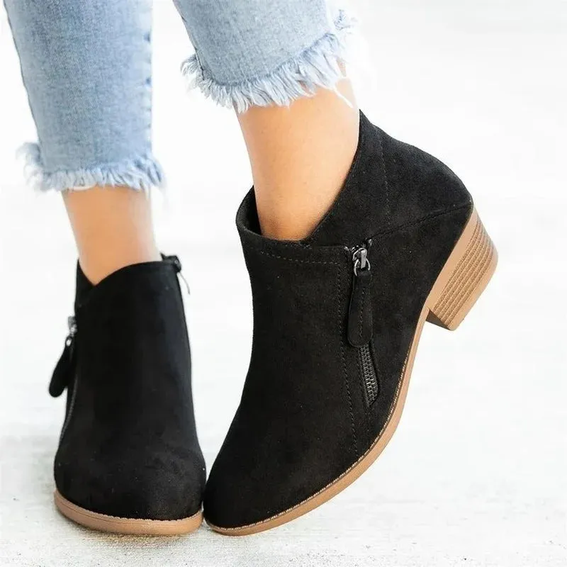 Suede Chelsea Side Zipper Heeled Ankle Boots