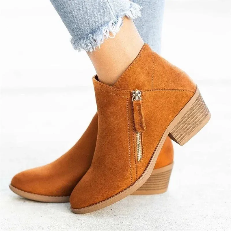 Suede Chelsea Side Zipper Heeled Ankle Boots