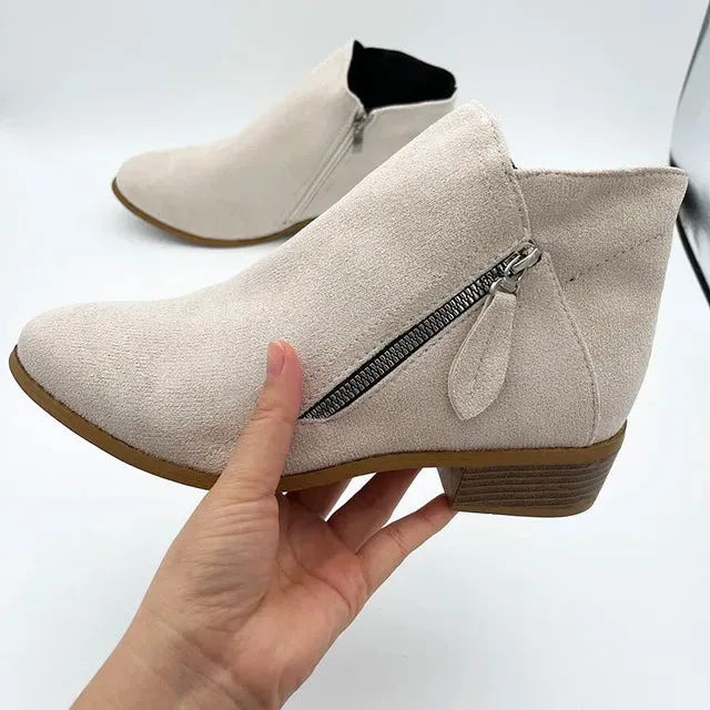 Suede Chelsea Side Zipper Heeled Ankle Boots