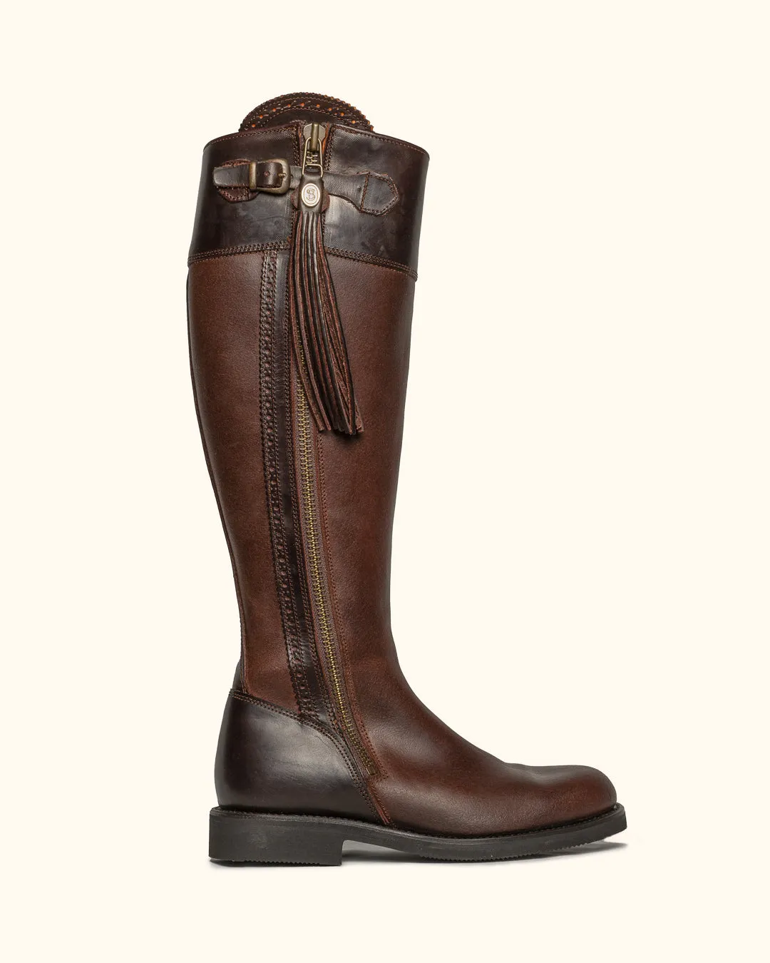 Tall Spanish Riding Boots Flat Sole - Brown