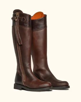 Tall Spanish Riding Boots Flat Sole - Brown