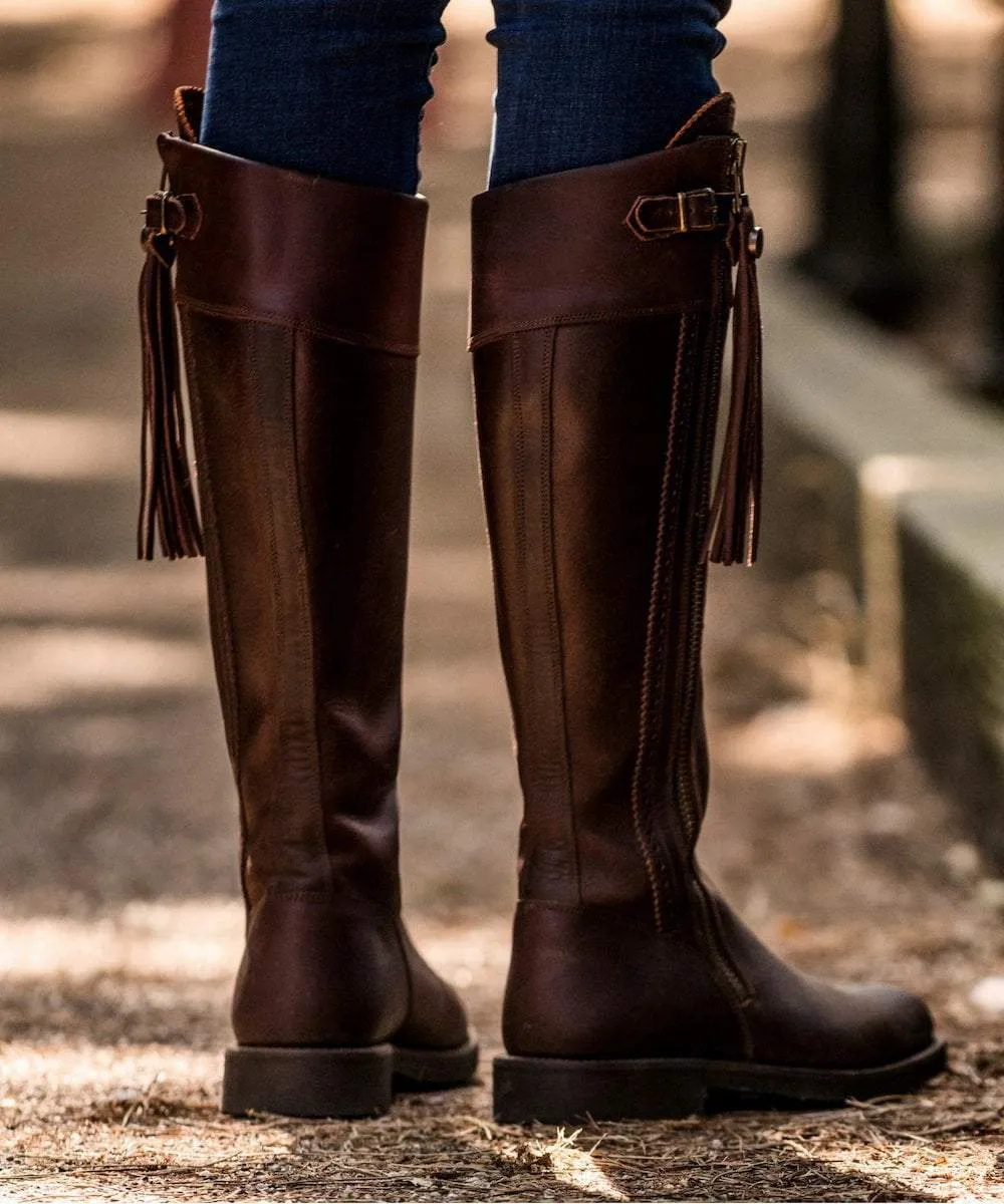 Tall Spanish Riding Boots Flat Sole - Brown