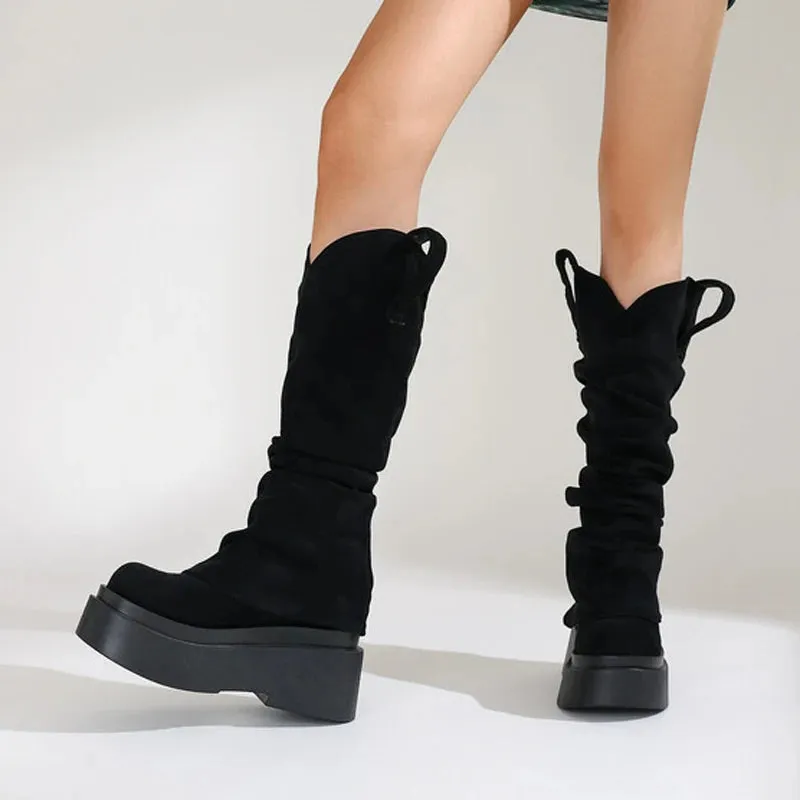 Trend4us Slouchy Suede Platform Knee-High Boots