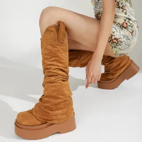 Trend4us Slouchy Suede Platform Knee-High Boots