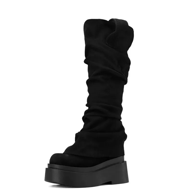 Trend4us Slouchy Suede Platform Knee-High Boots