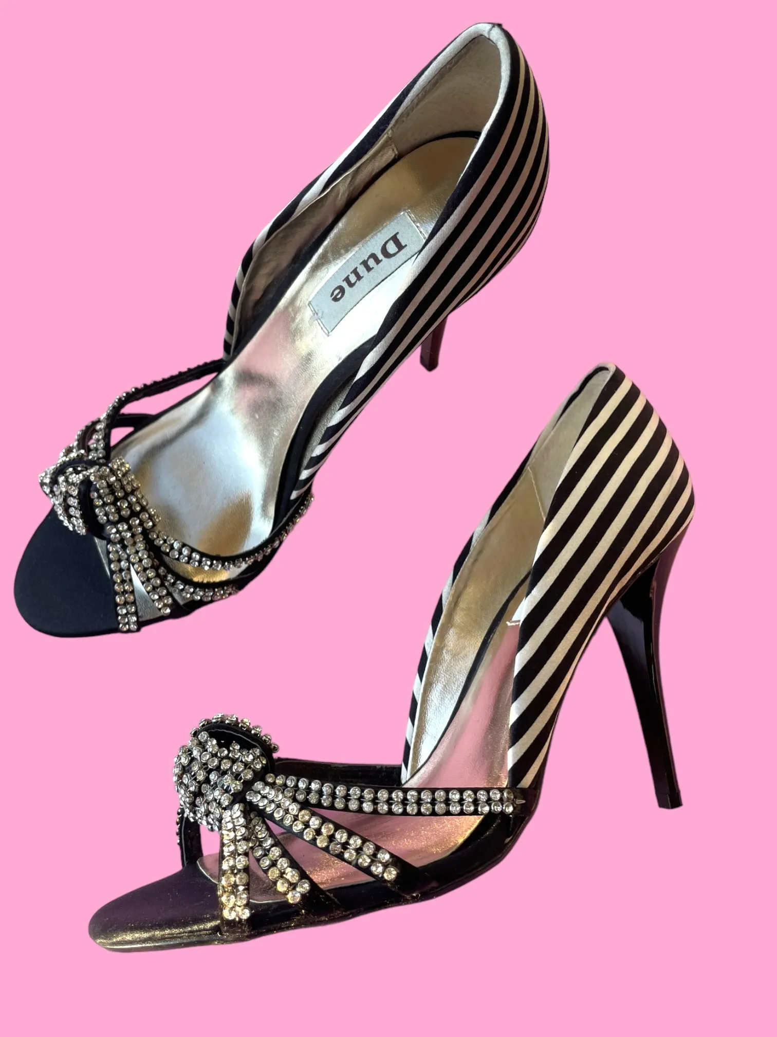 Vintage Stripe Jeweled Heels