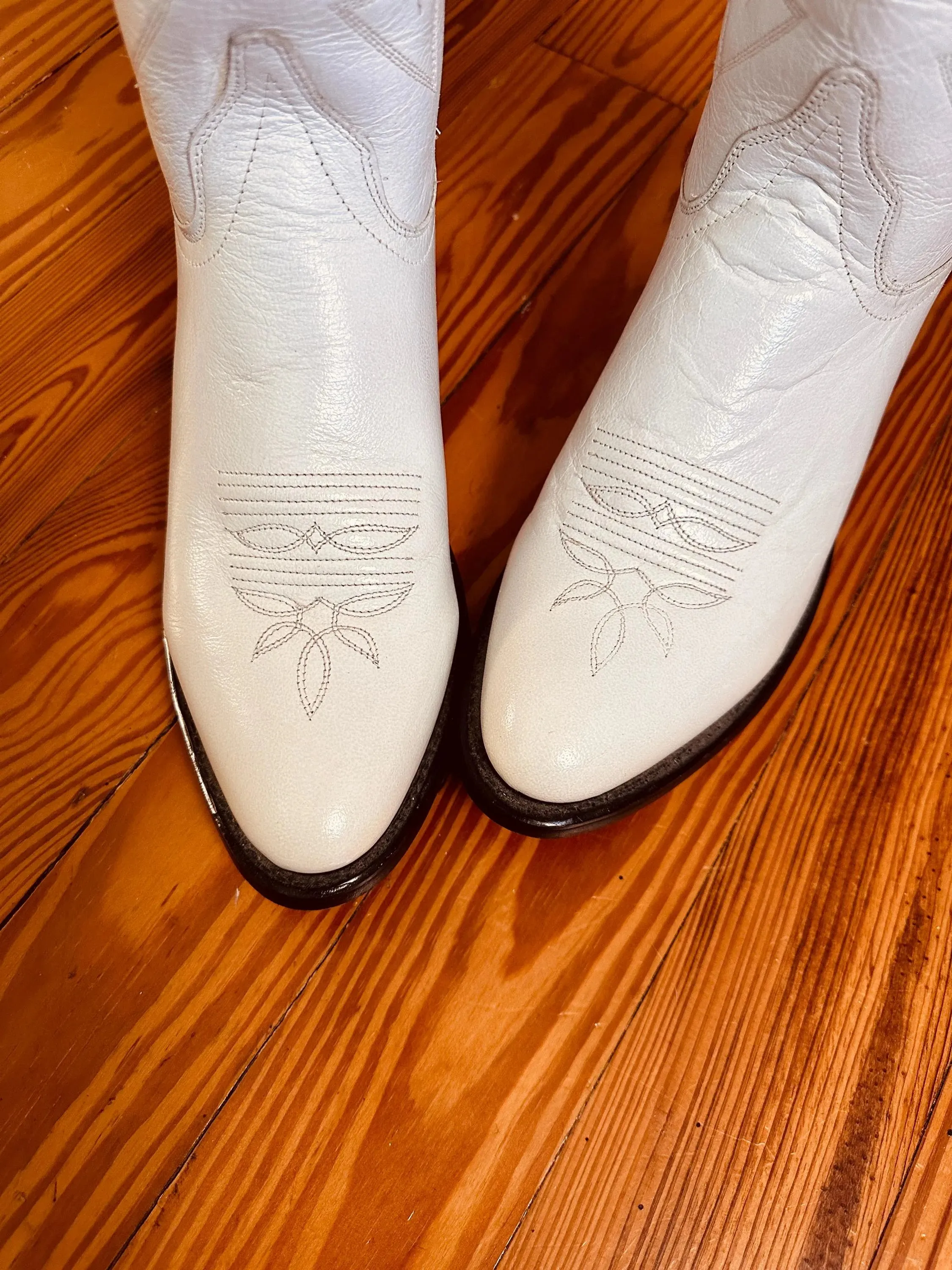 White Cowboy Boots Sz 10 Vintage Southwestern Cowgirl Boots Leather Size 10