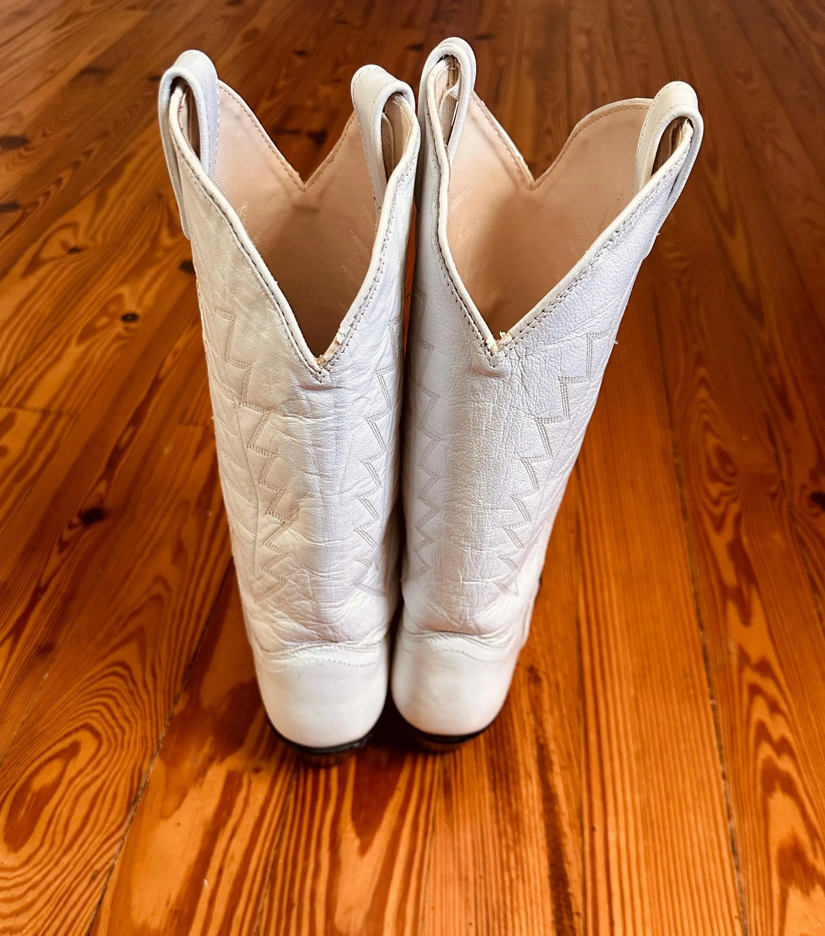 White Cowboy Boots Sz 10 Vintage Southwestern Cowgirl Boots Leather Size 10