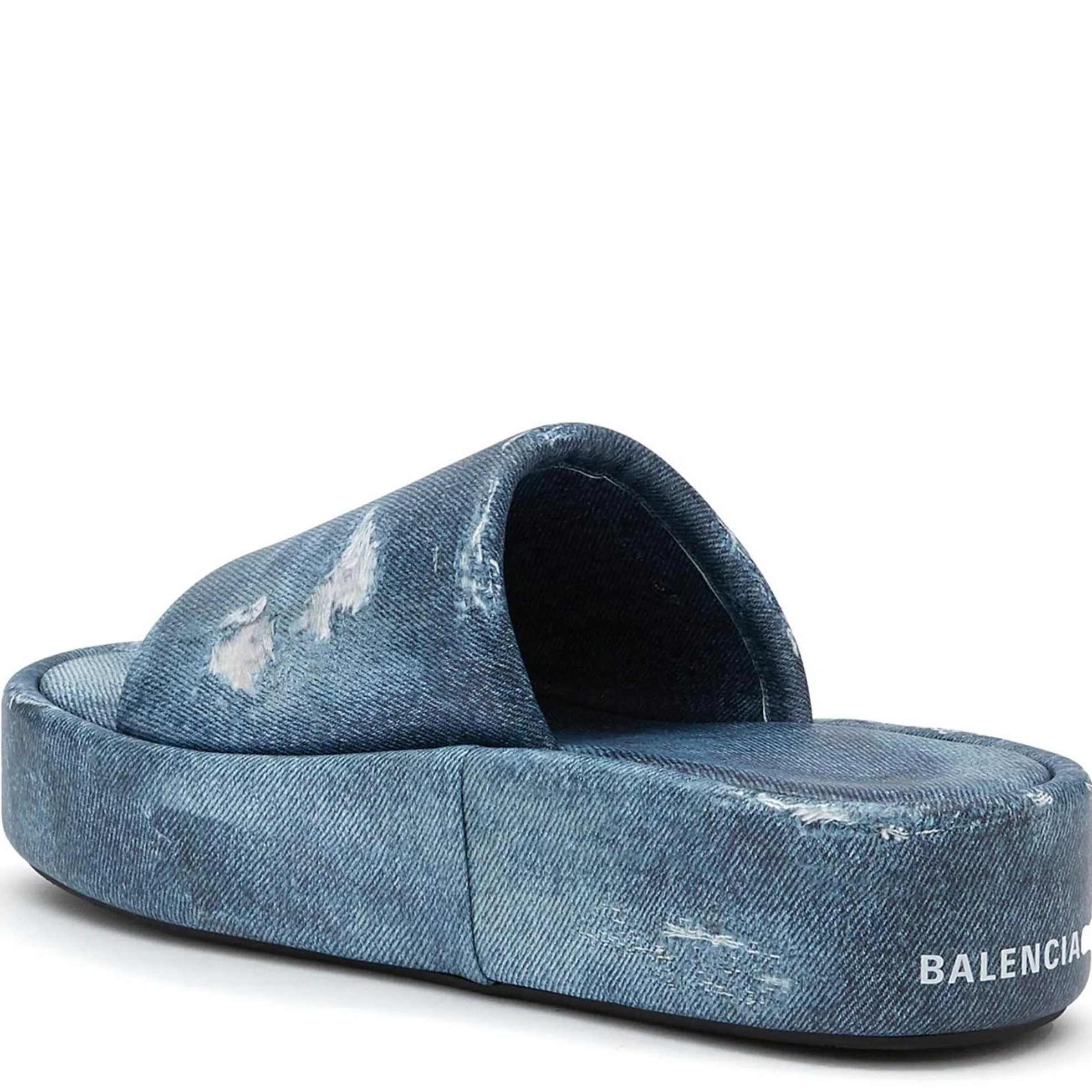 Womens Balenciaga Denim Printed Platform Slides