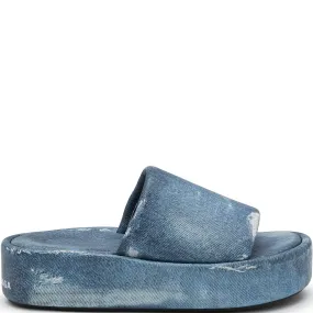 Womens Balenciaga Denim Printed Platform Slides