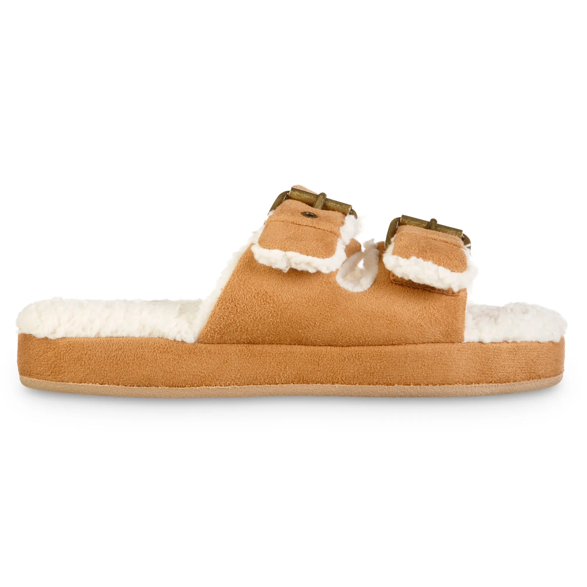 Women's Microsuede Double Buckle Slide Slippers